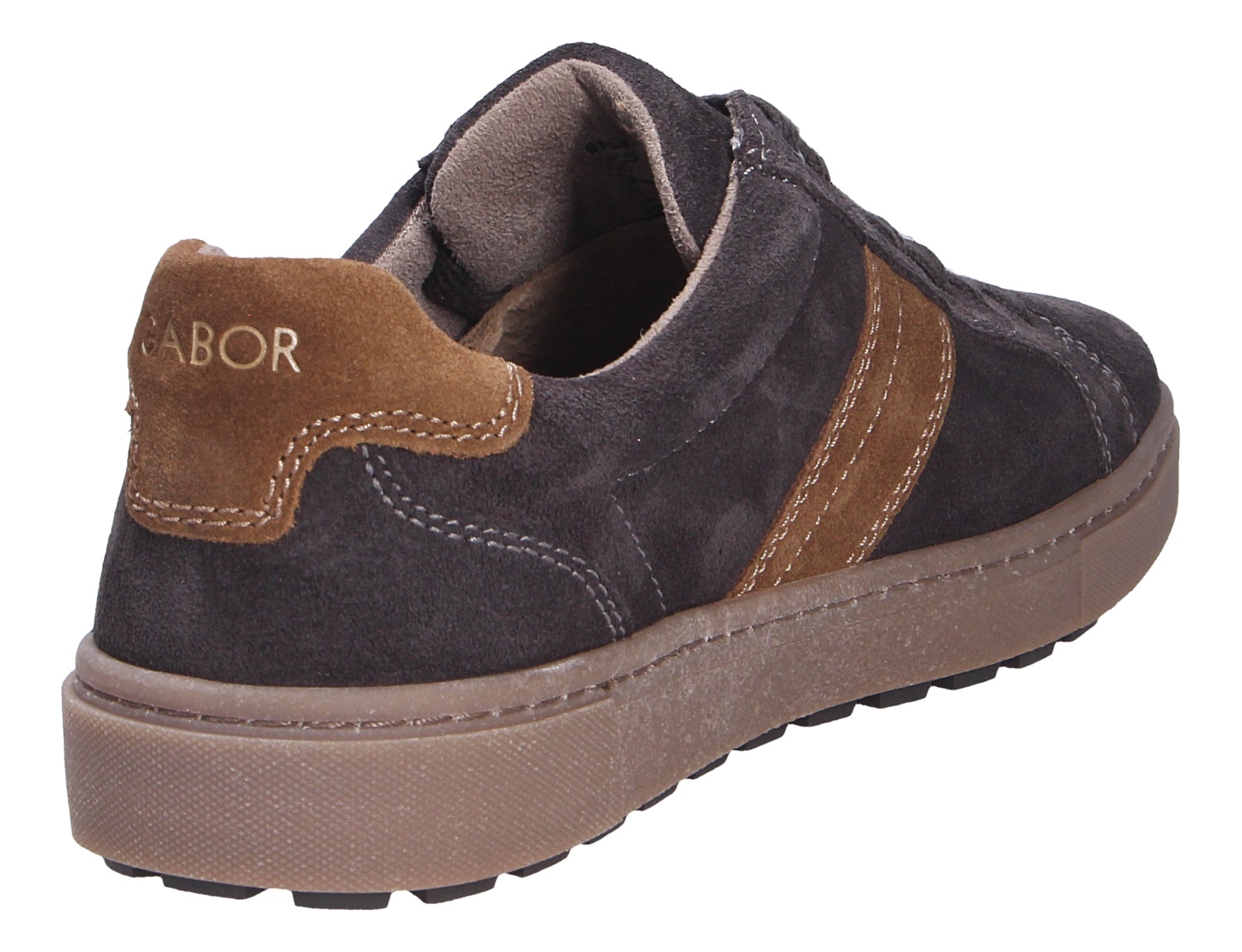 Rückansicht des Pius Gabor Herren Sneaker aus dunkelblauem Veloursleder mit braunen Akzenten und profilierter Sohle
