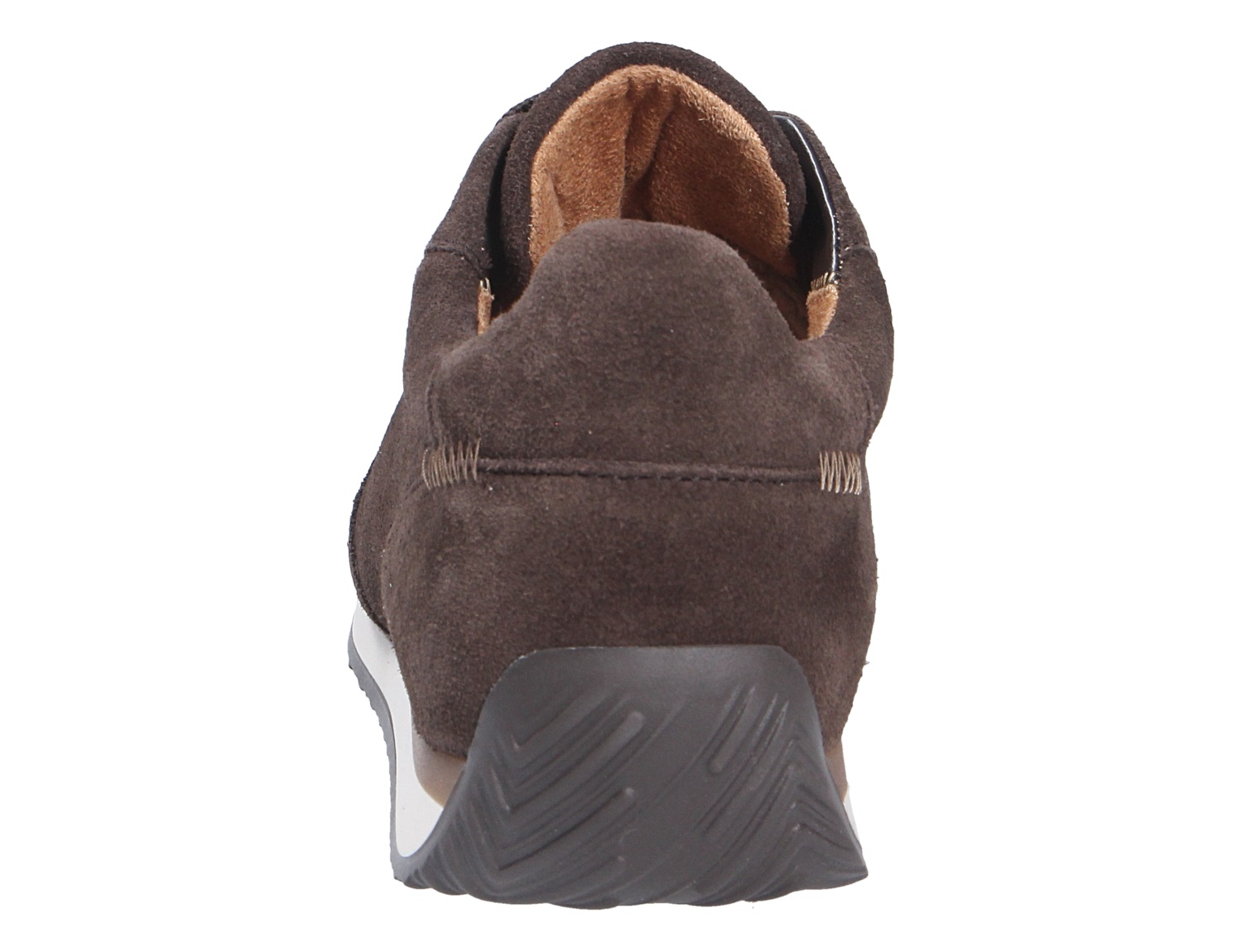 Rückansicht des Gabor Damen Sneakers in Braun mit Veloursleder und markanter Laufsohle