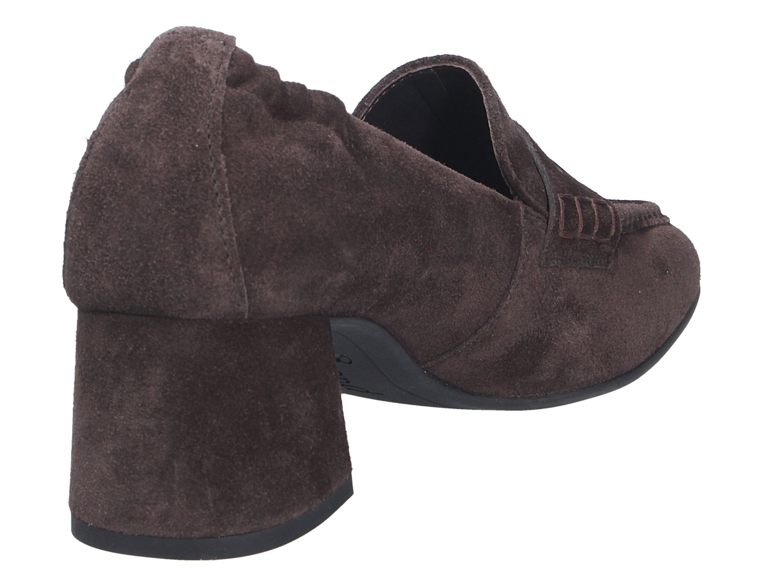 Paul Green Damen Pumps aus braunem Veloursleder mit Blockabsatz und dekorativer Lasche, Rück- und Seitenansicht