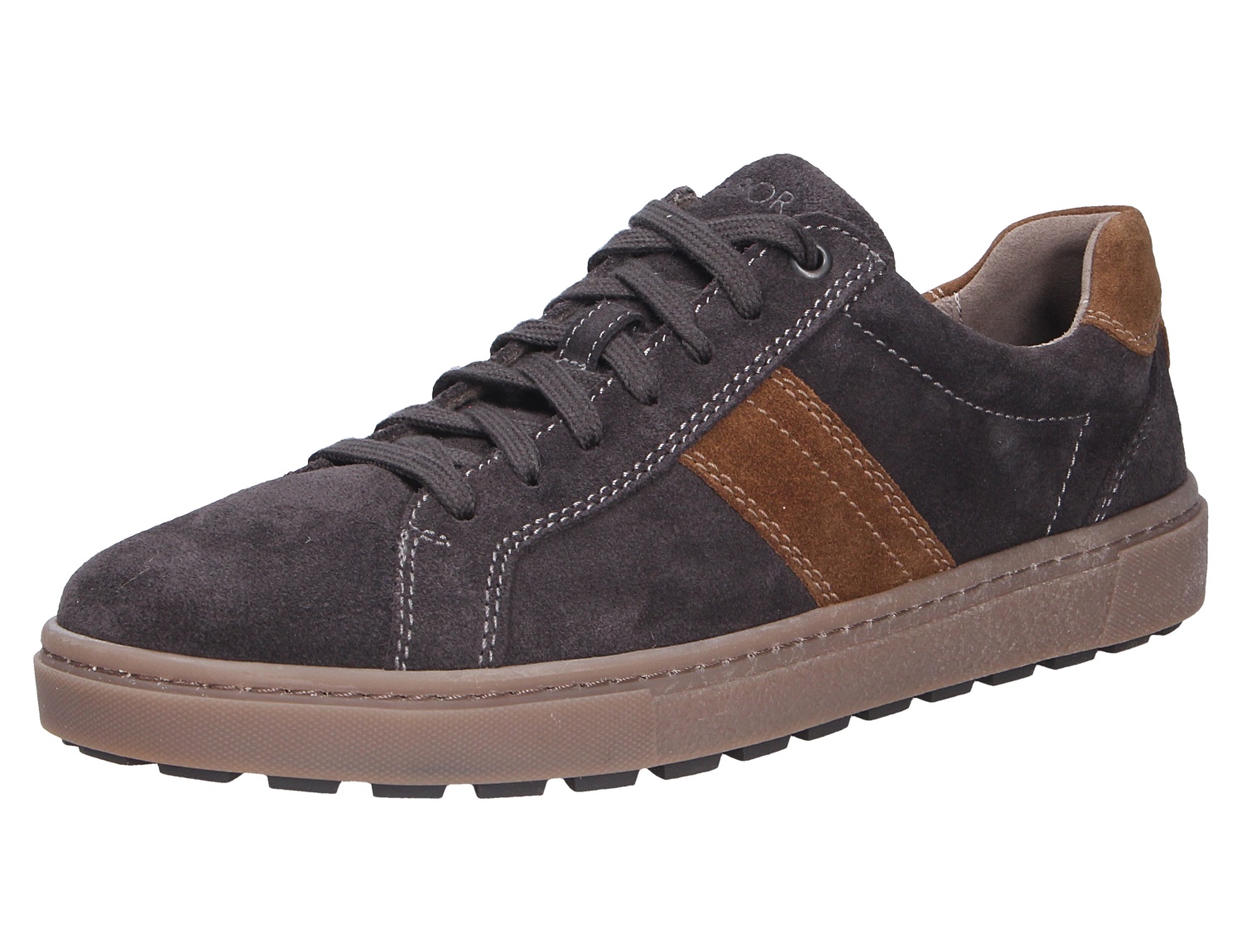Pius Gabor Herren Sneaker in Dunkelgrau aus Veloursleder mit braunem Seitenstreifen, Schnürung und heller Profilsohle