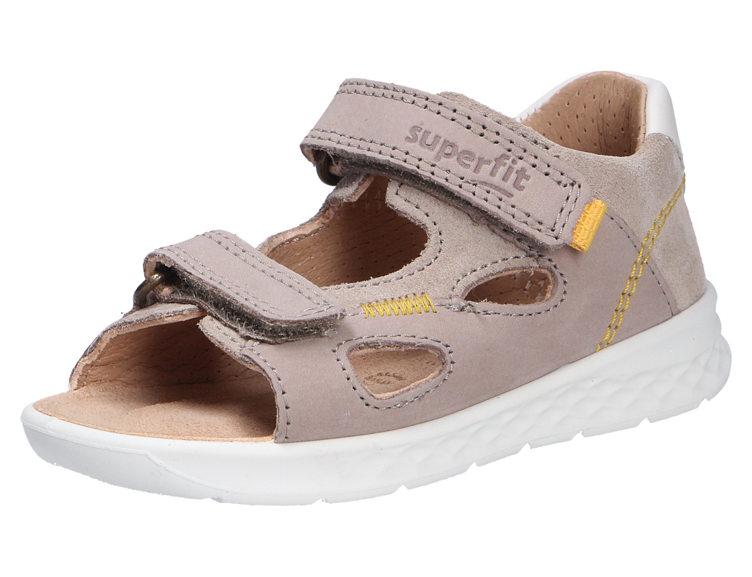 Superfit Lagoon Kinder-Sandale in Beige aus Leder mit zwei Klettverschlüssen, geschlossener Ferse und flexibler weißer Sohle
