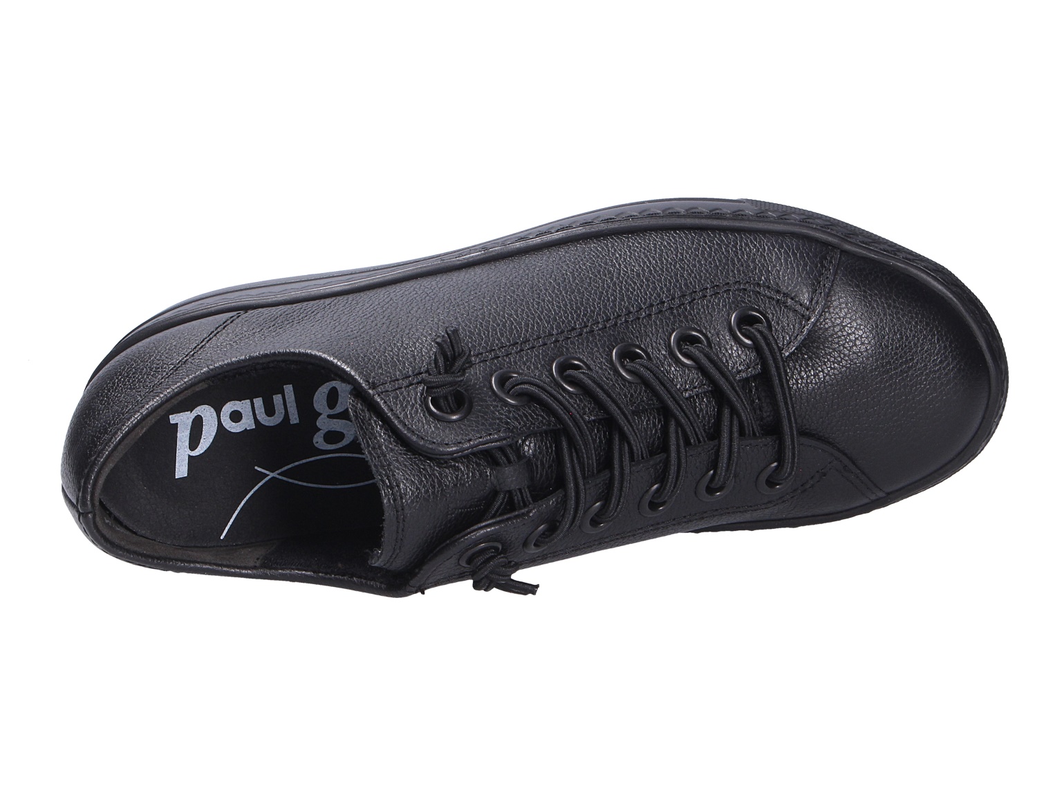 Ansicht von oben auf einen schwarzen Paul Green Damen Sneaker aus Glattleder mit Schnürung, sportiv, bequem und vielseitig kombinierbar