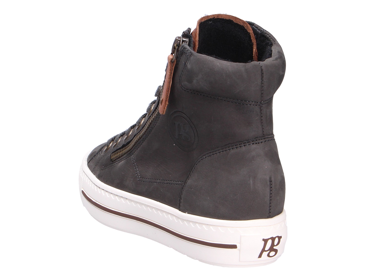 Paul Green Damen Sneaker aus weichem Nubukleder in Dunkelgrau, hoher Schnürschuh mit seitlichem Reißverschluss, flacher PU-Sohle und lederbezogener Decksohle