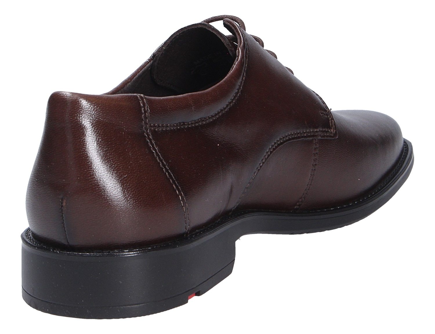 Lloyd CORE 110 Herren-Schnürschuh aus braunem Glattleder mit schwarzer Sohle in Rück- und Seitenansicht