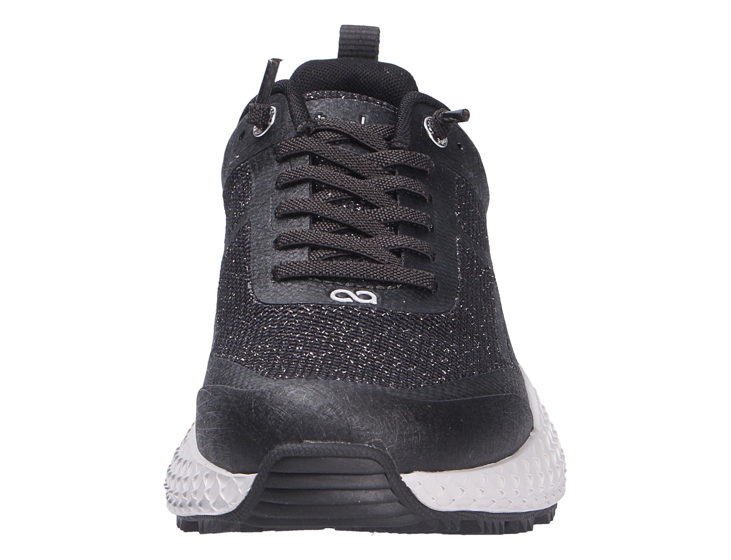 Frontansicht des tenhaag Damen Sneakers in Schwarz mit Schnürung, atmungsaktivem Obermaterial und weißer Profilsohle