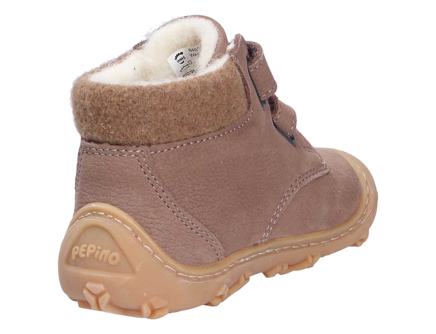Ricosta Cory Kinder-Winterstiefel in Taupe mit Klettverschluss, warmem Wollfutter und rutschfester Sohle, Rück- und Seitenansicht