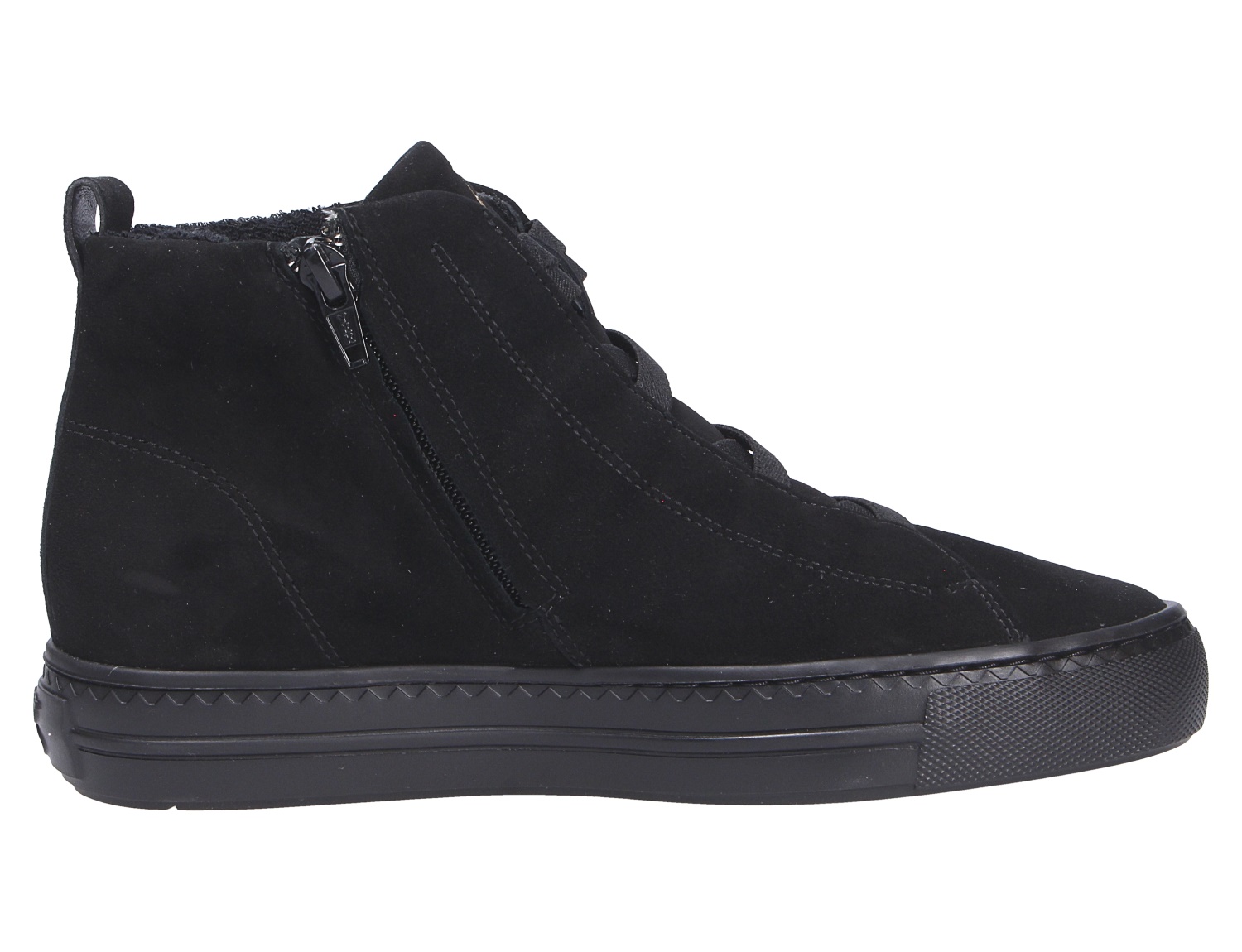 Paul Green Damen Sneaker aus schwarzem Veloursleder, High-Top mit seitlichem Reißverschluss, Schnürung und Keilsohle