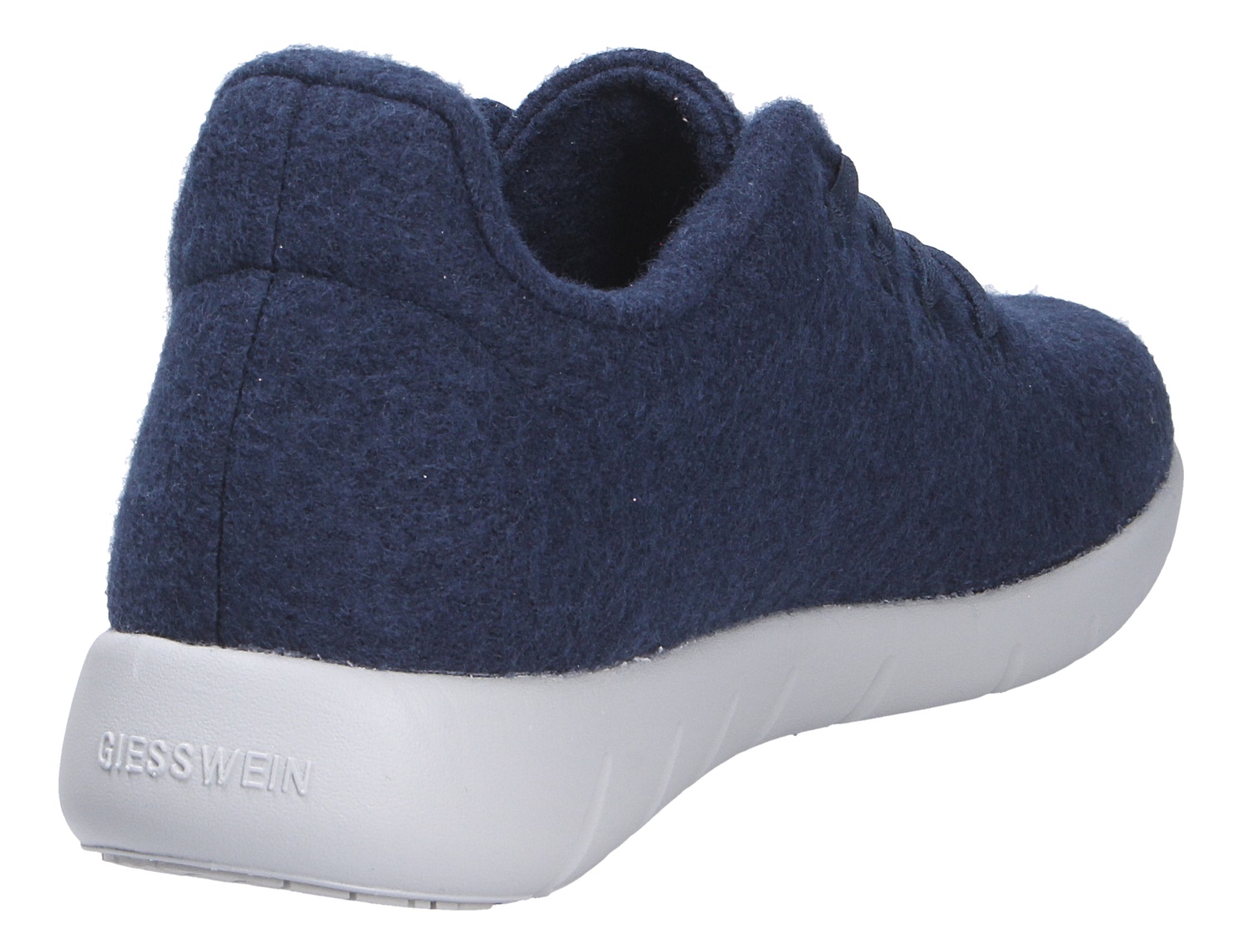 Rückansicht des Giesswein MERINO RUNNERS MEN Herren-Sneakers aus Merinowolle in Dunkelblau mit weißer Sohle