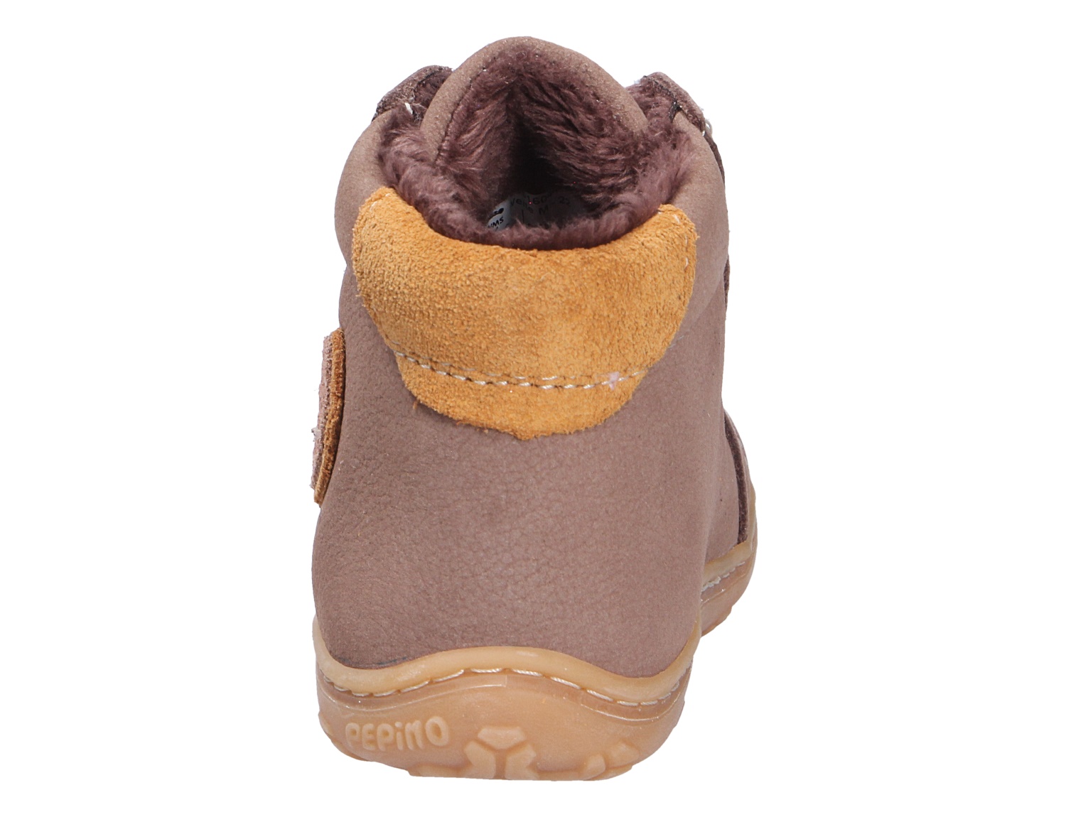 Rückansicht der Ricosta Jungen Lauflernstiefel in Braun mit warmem Innenfutter, Klettverschluss und flexibler Sohle