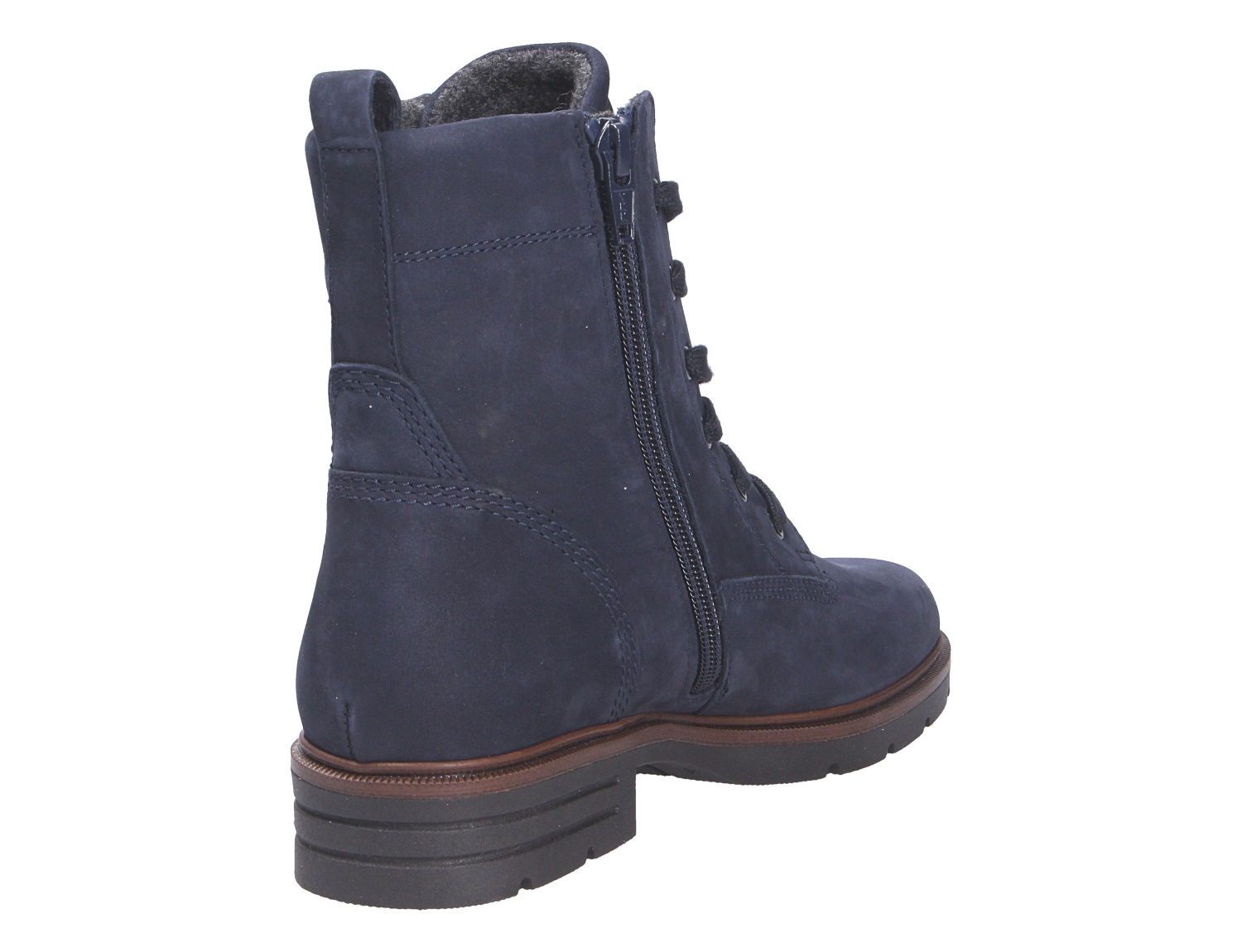 Gabor Damen Stiefel in Dunkelblau aus Veloursleder, Seitenansicht mit Reißverschluss, Schnürung und profilierter Sohle