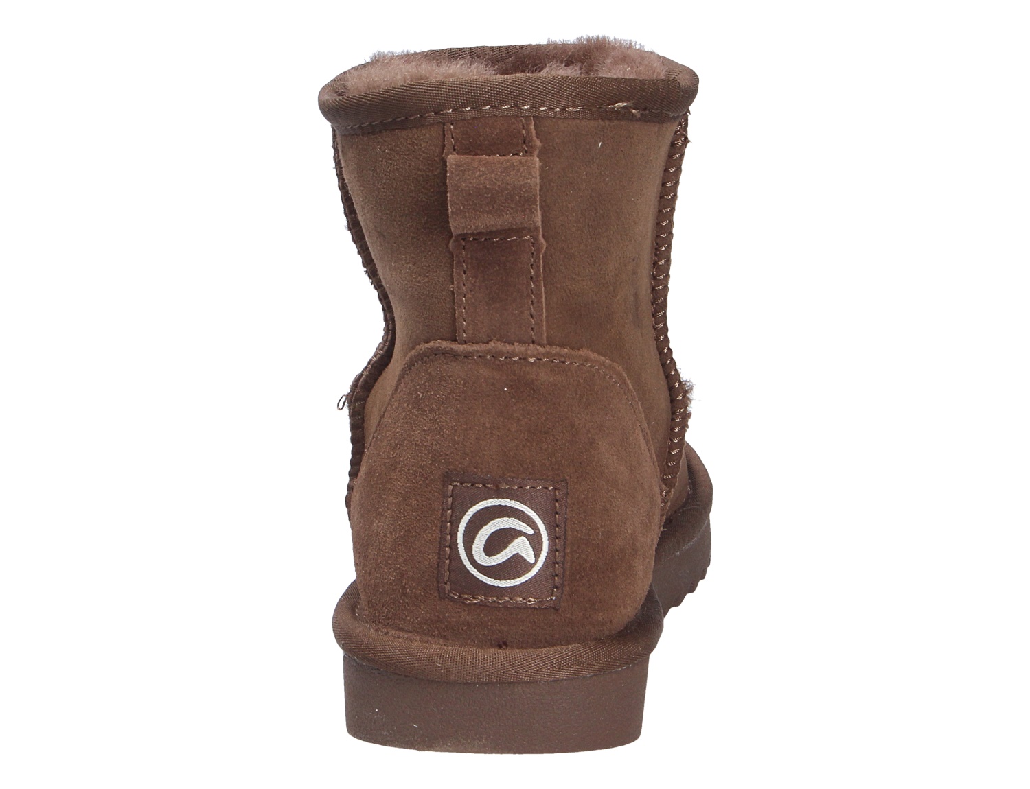 Rückansicht des Ara ALASKA Winterboots in Braun aus Veloursleder mit warmem Futter und Zuglasche an der Ferse