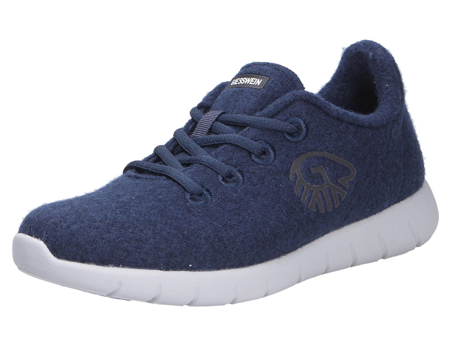 Giesswein MERINO RUNNERS WOMEN Damen-Sneaker aus dunkelblauer Merinowolle mit Schnürung und flexibler weißer Sohle