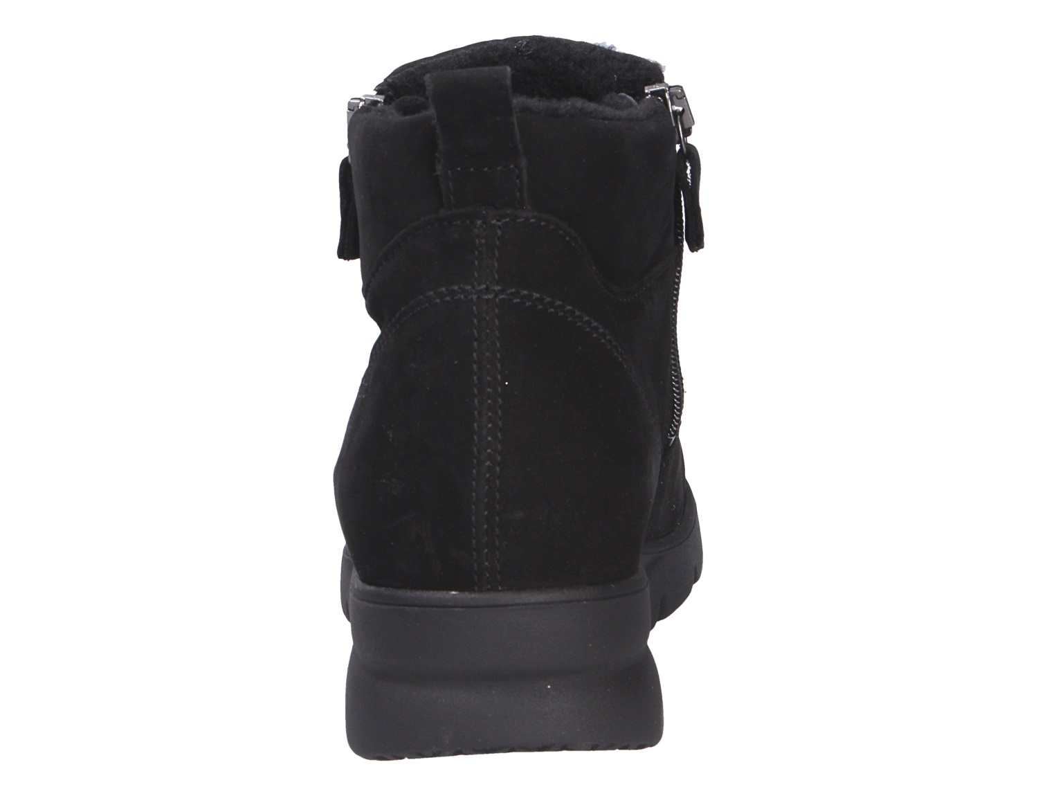 Rückansicht der schwarzen Waldläufer H-Bruni Stiefelette mit Reißverschlüssen und profilierter Sohle