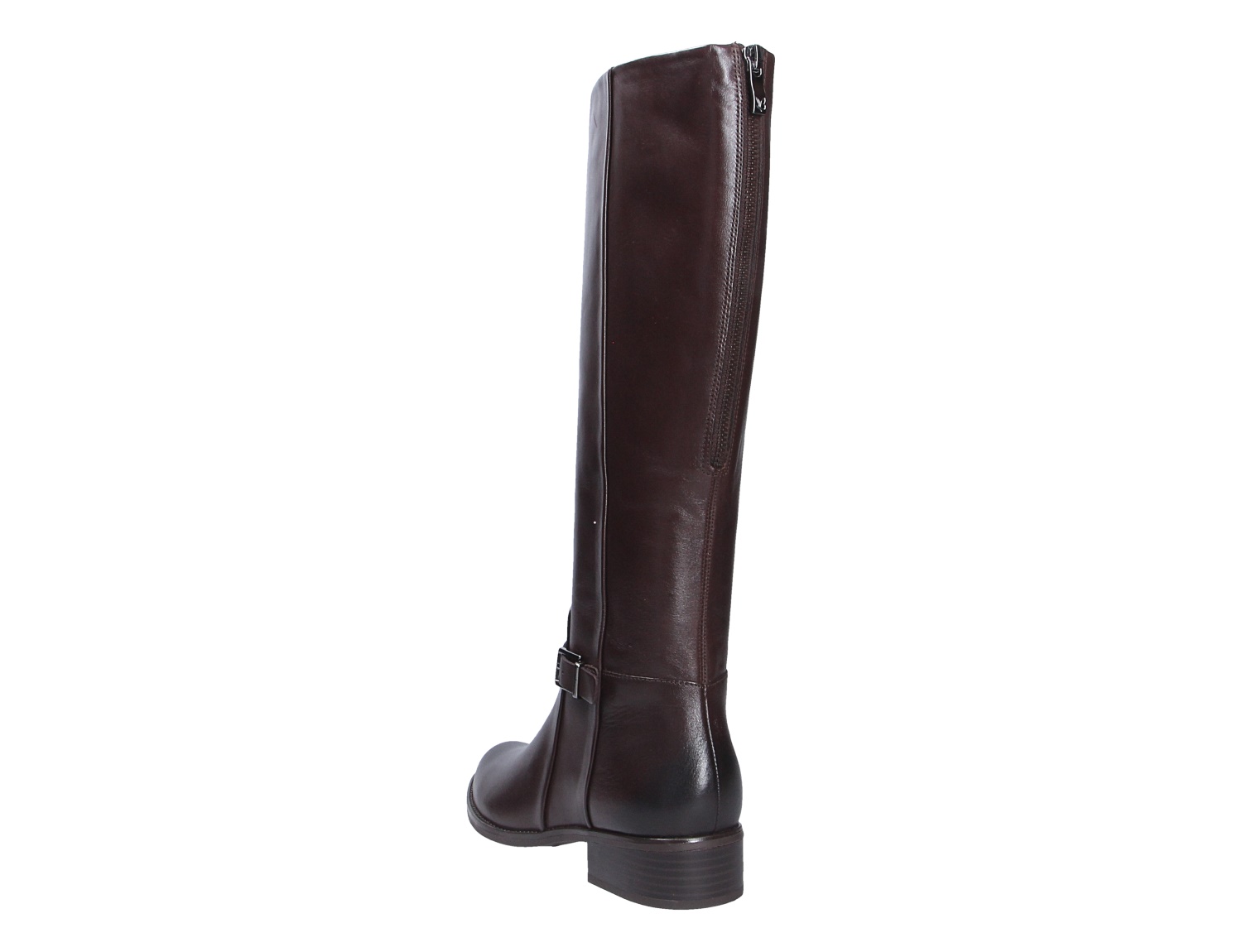 Caprice Damen Stiefel in Braun, hoher Lederstiefel mit seitlichem Reißverschluss, Zierschnalle und Blockabsatz, Rückansicht