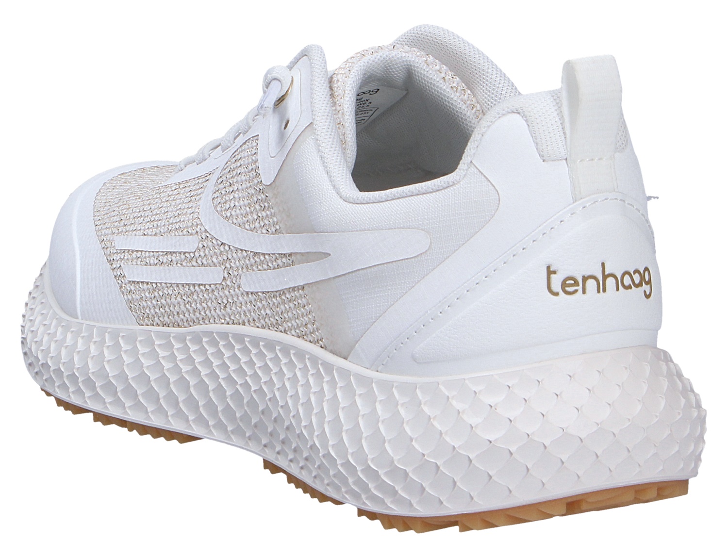 Weißer tenhaag Sneaker neohhag mit atmungsaktivem Mesh, Strickoptik und strukturierter Plateausohle in seitlicher Rückansicht