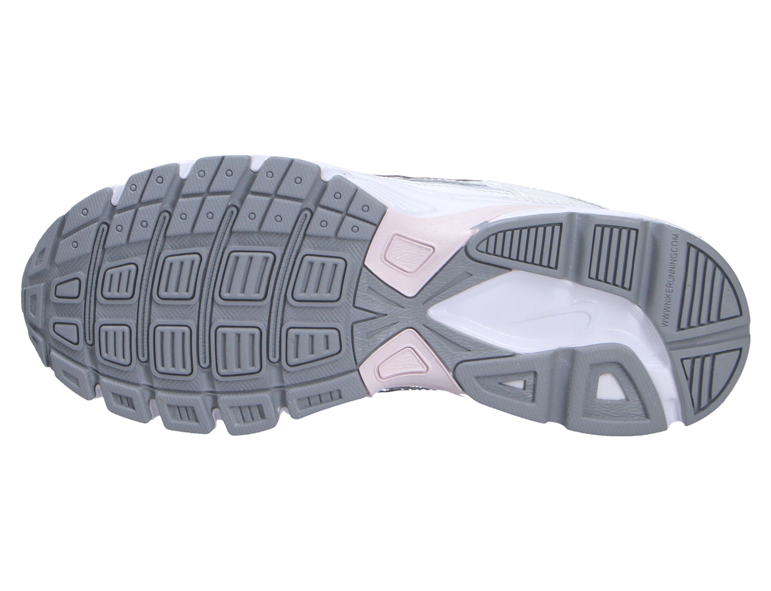 Detailansicht der grauen Laufsohle des Nike Initiator Sneakers mit profiliertem Sohlenmuster und Dämpfungsbereichen
