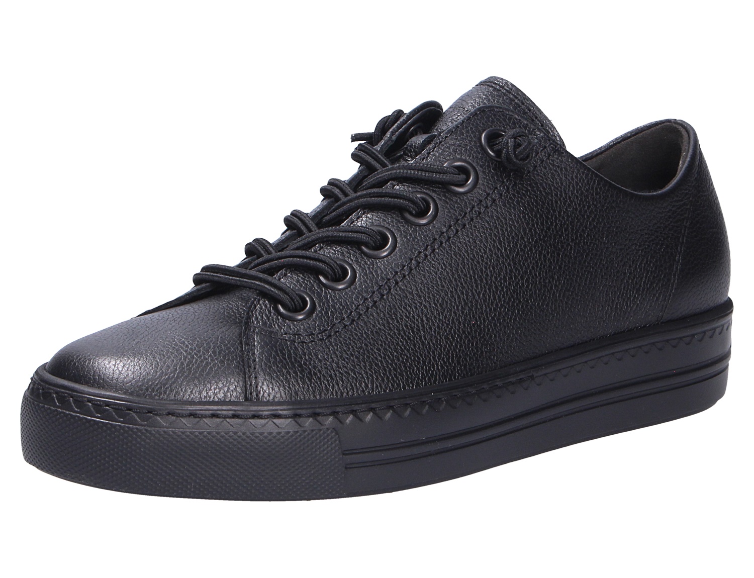 Paul Green Damen Sneaker in Schwarz aus Glattleder, sportiver Schnürschuh mit schwarzer Plateausohle, stilvoll und vielseitig für den Alltag