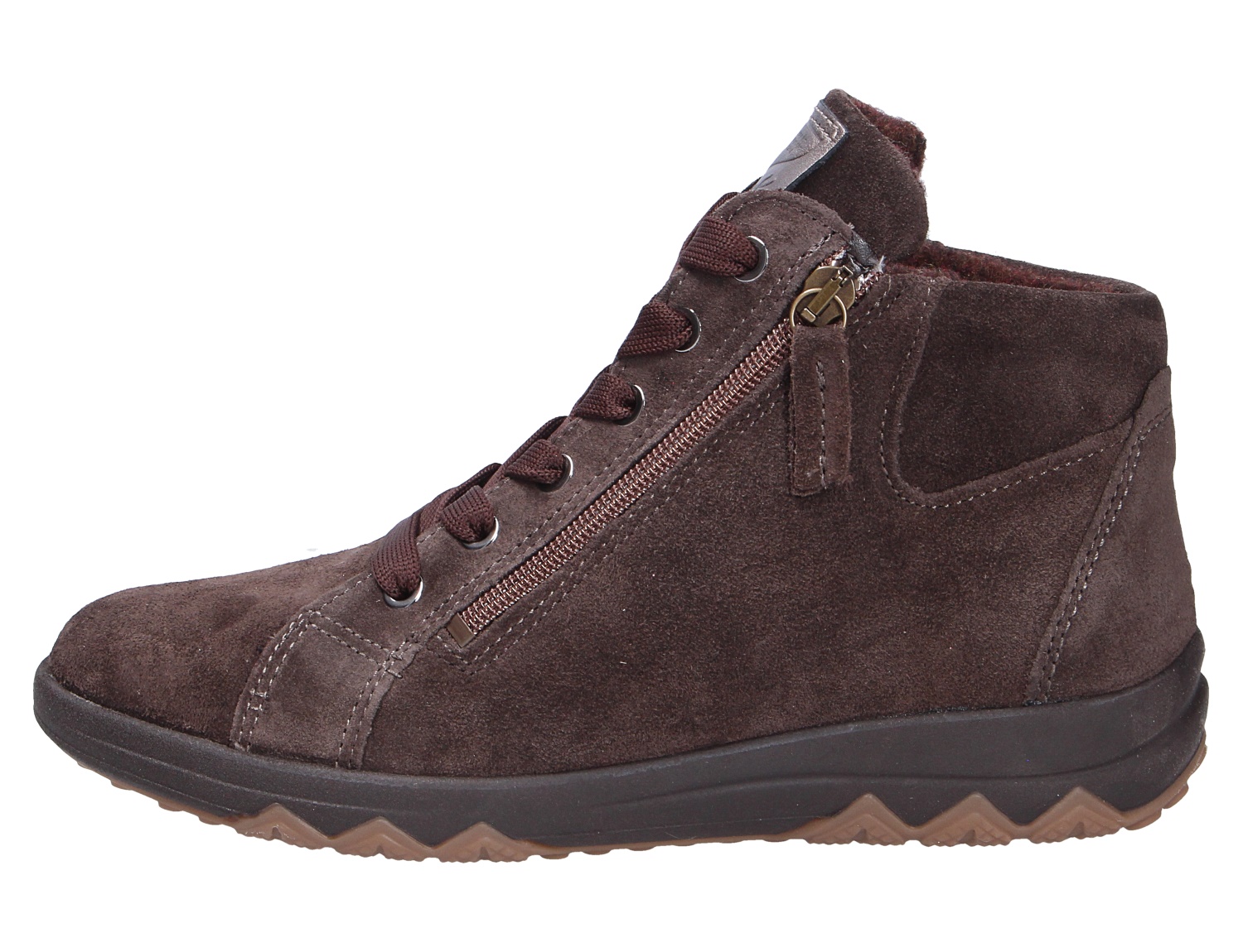 Waldläufer H-Teresa Damen-Sneaker in Braun aus Veloursleder, knöchelhoch mit Schnürung, seitlichem Reißverschluss und profilierter Sohle