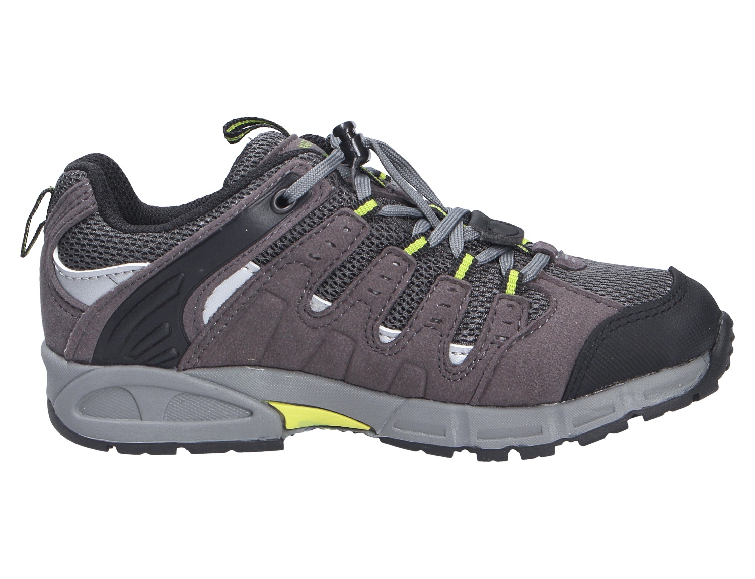 Meindl Snap Junior Kinder-Outdoorschuh in Grau mit Mesh-Obermaterial, robuster Sohle und Schnellschnürung, Seitenansicht