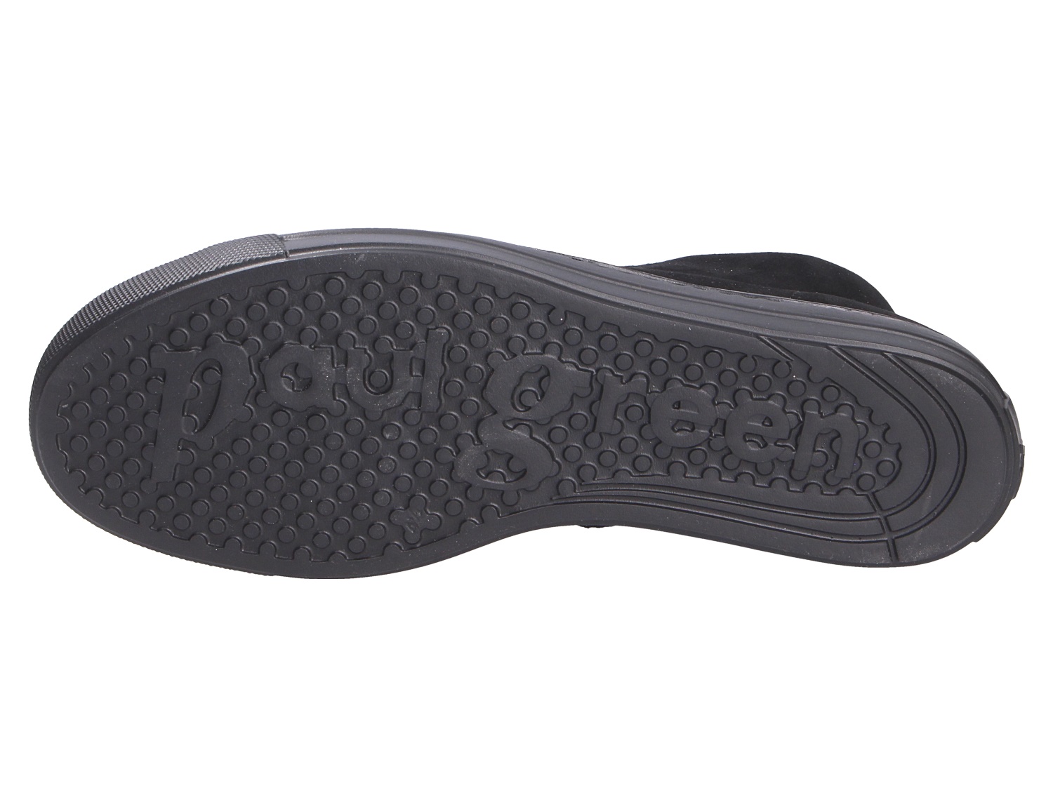 Unterseite eines Paul Green Damen Sneakers mit schwarzer Gummisohle, strukturiertem Profil und Paul-Green-Logo