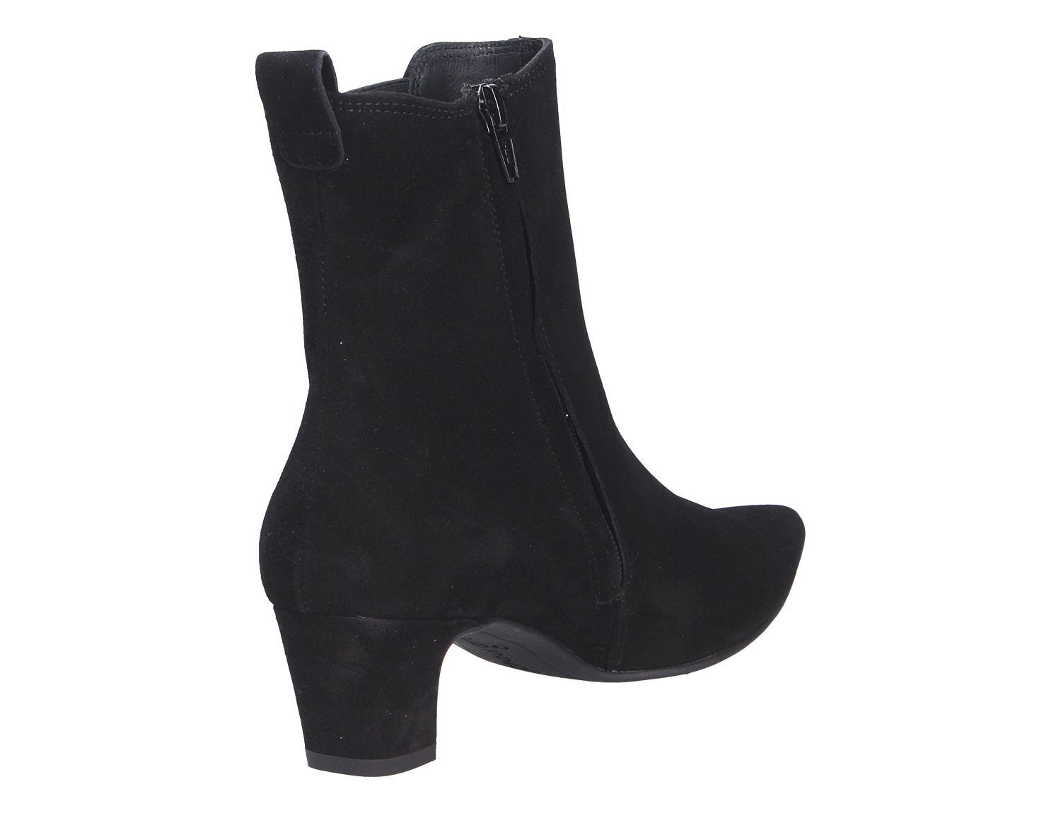 Schwarzer Paul Green Damen Stiefel aus Veloursleder mit seitlichem Reißverschluss, Blockabsatz und knöchelhohem Schaft