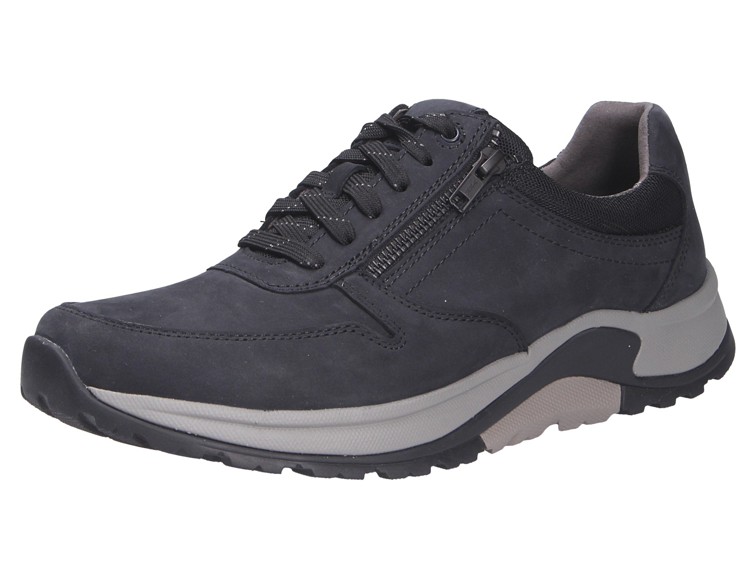 Pius Gabor Herren Schnürschuhe, schwarze Freizeitschuhe aus Nubukleder mit Schnürung, seitlichem Reißverschluss und robuster Profilsohle