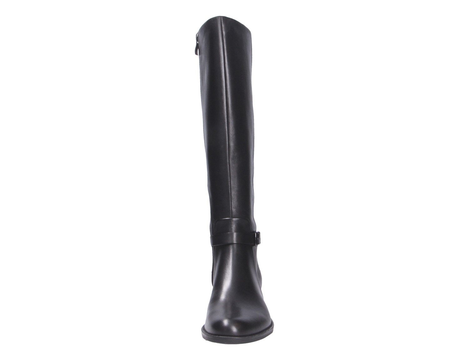 Caprice Damen Stiefel in Schwarz, eleganter Langschaftstiefel mit schmaler Form und Riemendetail in Frontalansicht