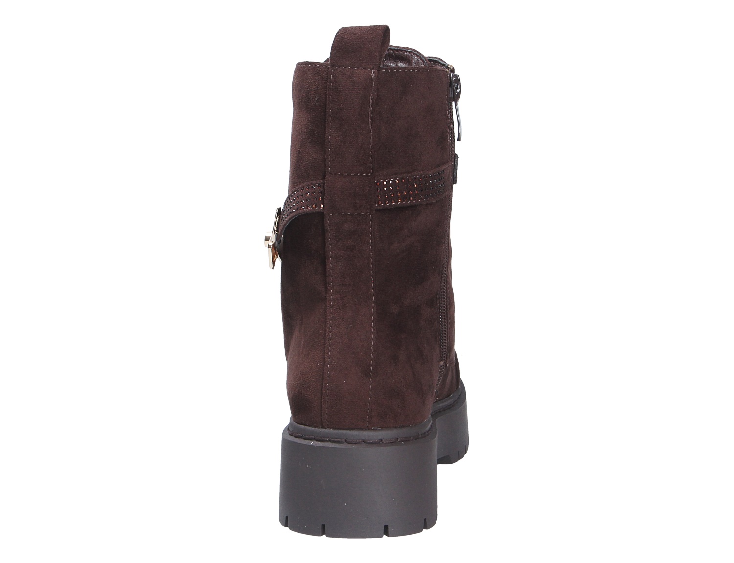 Rückansicht der La Strada Damen Stiefel in Braun mit Reißverschluss, Zierschnalle und robuster Profilsohle