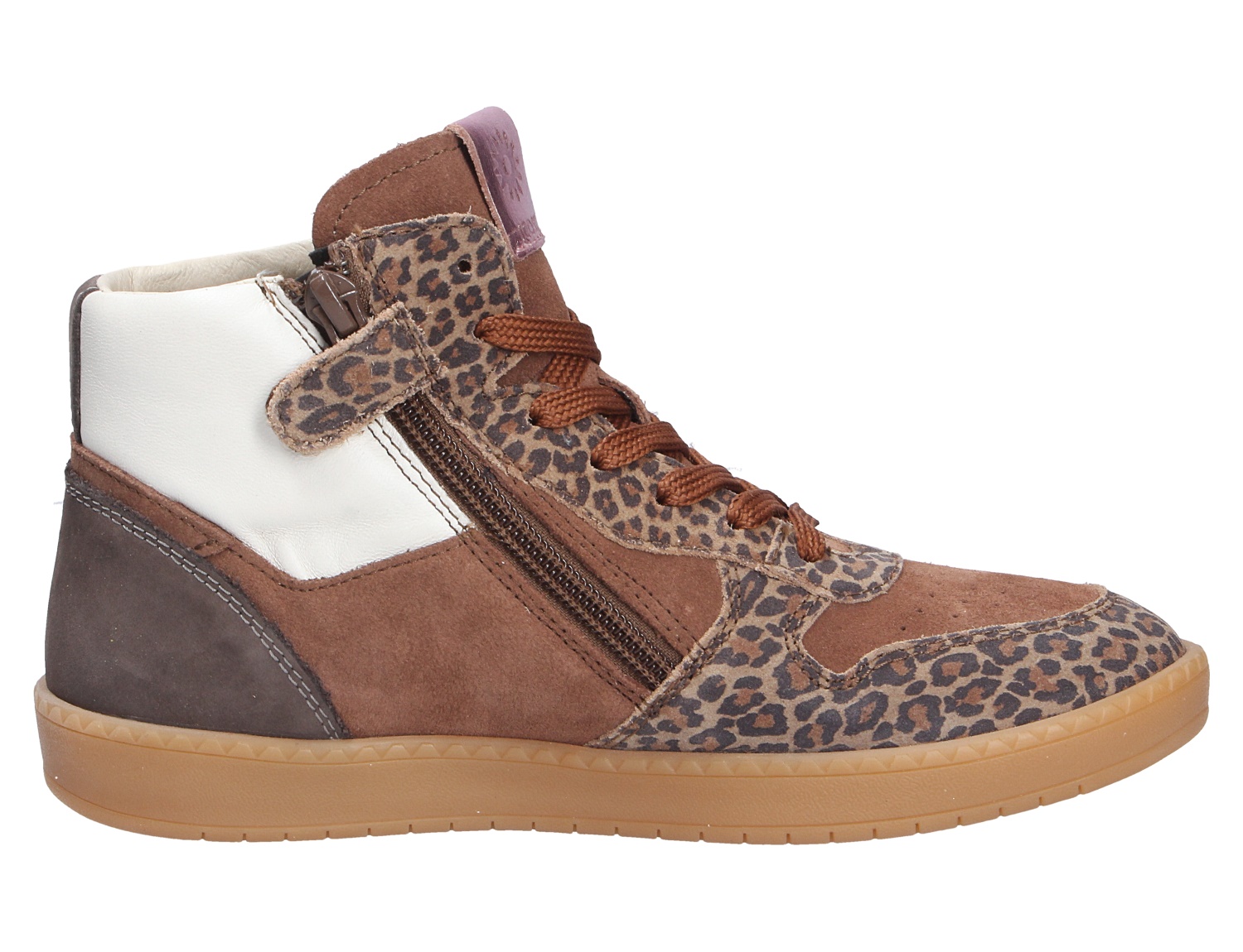 Ricosta Mädchen Sneakerboot, brauner Kinder-Sneakerboot aus Leder mit Leopardenmuster, Schnürung und seitlichem Reißverschluss