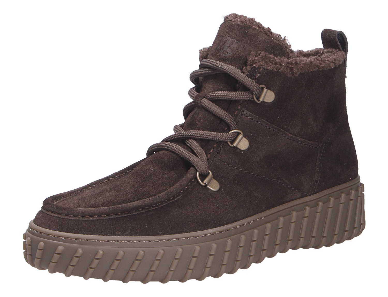 Paul Green Damen Stiefel in Braun aus Veloursleder, gefüttert mit weichem Schaftrand, Schnürung und markanter Profilsohle