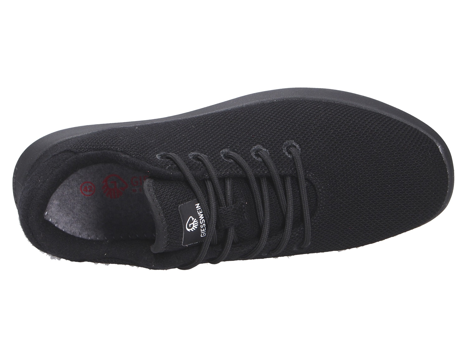 Draufsicht auf den schwarzen Giesswein MERINO WOOL KNIT MEN Herren-Sneaker aus Merinowolle mit Schnürung