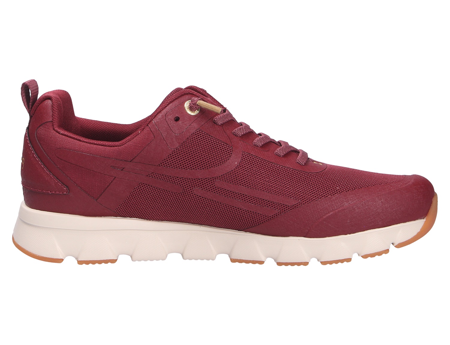 tenhaag 0003 von tenhaag – bordeauxfarbener Sneaker mit atmungsaktivem Mesh-Obermaterial, Schnürung und weißer, griffiger Profilsohle in Seitenansicht