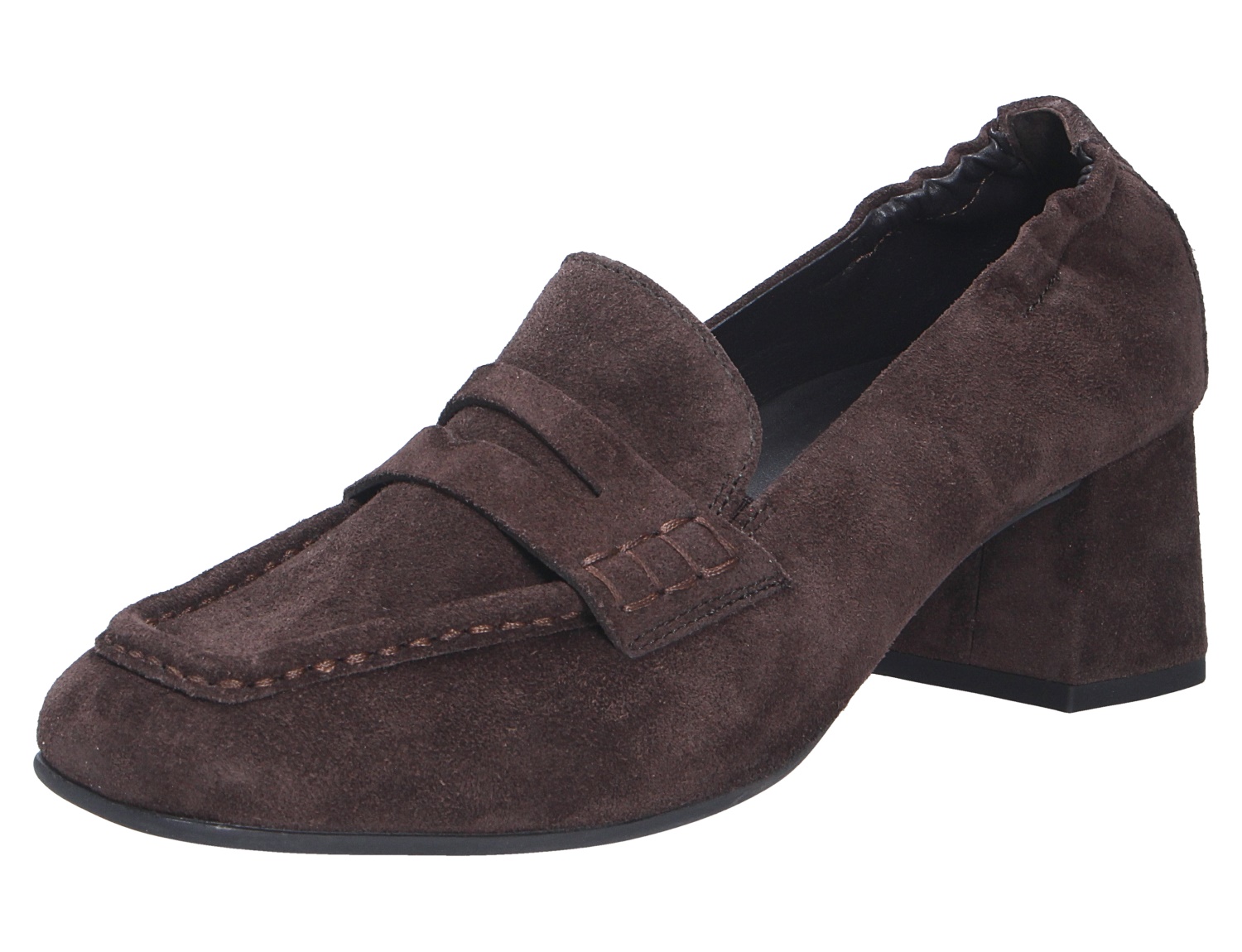 Paul Green Damen Pumps aus braunem Veloursleder, Loafer-Design mit Blockabsatz und elastischem Schaftrand