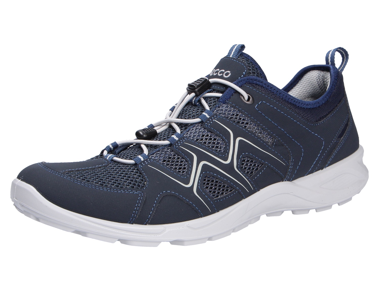 Ecco Herren Schnürschuhe in Blau aus Synthetik, sportlicher und bequemer Freizeitschuh mit Schnellschnürung und weißer Sohle