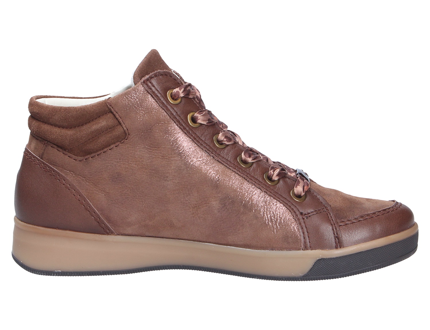 Ara ROM Damen-Sneaker in Braun mit leichtem Glanz, hohem Schaft und Schnürung, seitliche Produktansicht