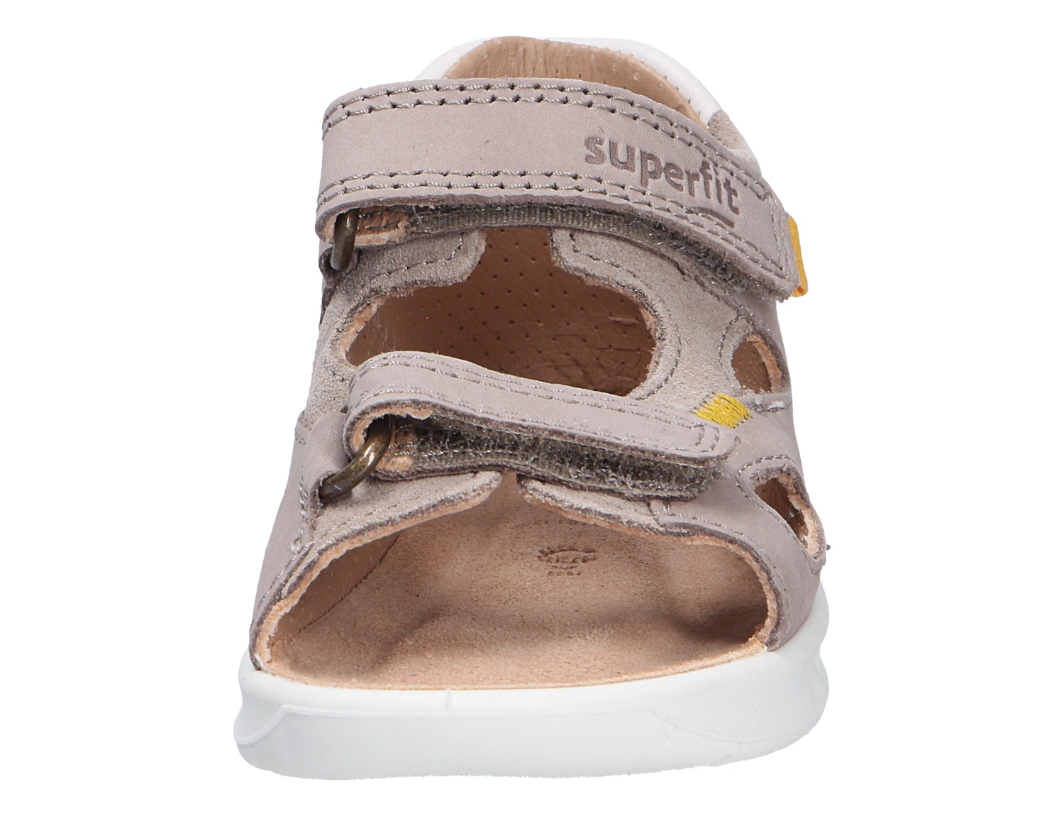Superfit Lagoon Sandale in Taupe, Vorderansicht, offene Kinder-Sandale mit zwei Klettverschlüssen und weißer Sohle