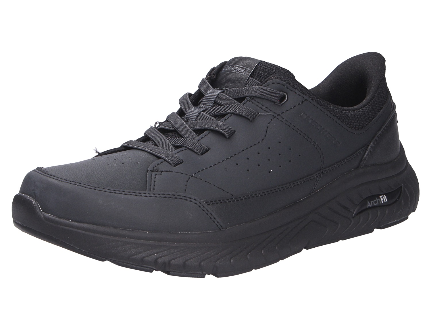 Skechers Arch Fit schwarzer Sneaker mit Schnürung, gepolstertem Schaft und ergonomischer, stützender Laufsohle