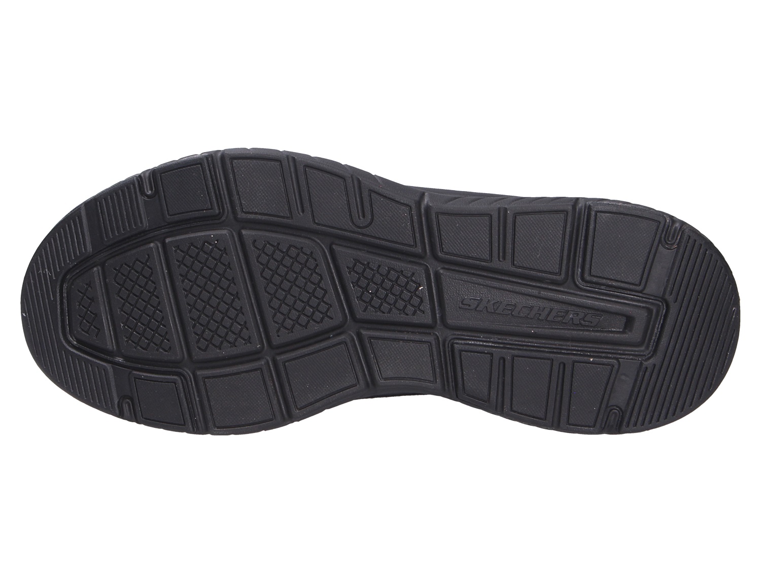 Unterseite der Skechers Arch Fit mit schwarzer, profilierter Laufsohle und flexiblem Sohlenmuster