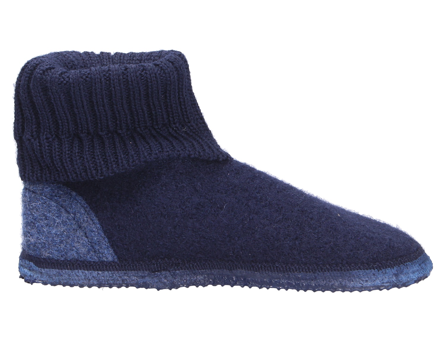 Giesswein KRAMSACH Hausschuh aus Wollfilz in Dunkelblau mit hohem gestricktem Schaft und flexibler Sohle