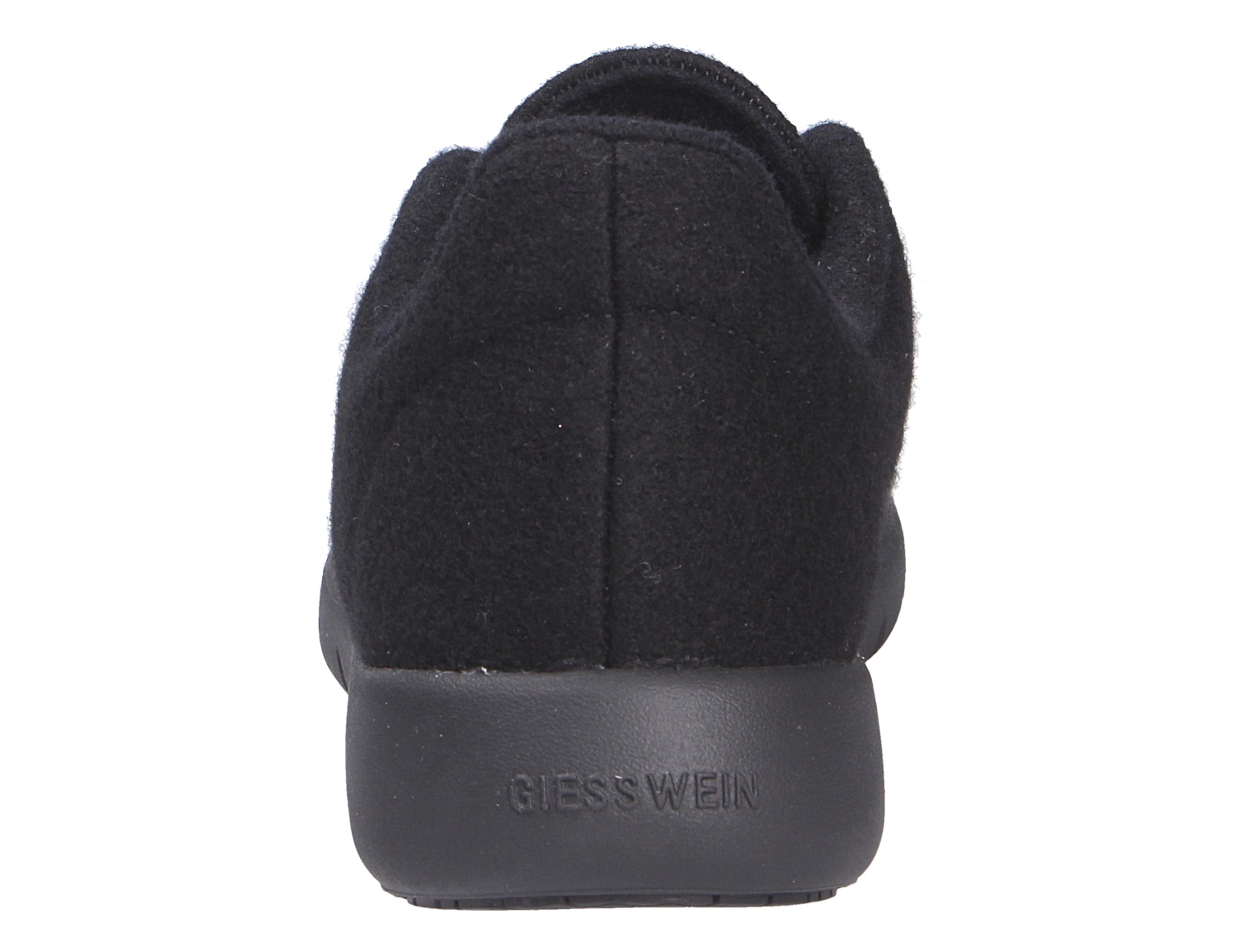 Rückansicht des schwarzen Giesswein MERINO RUNNERS WOMEN Damen-Sneakers aus Merinowolle mit flexibler Sohle