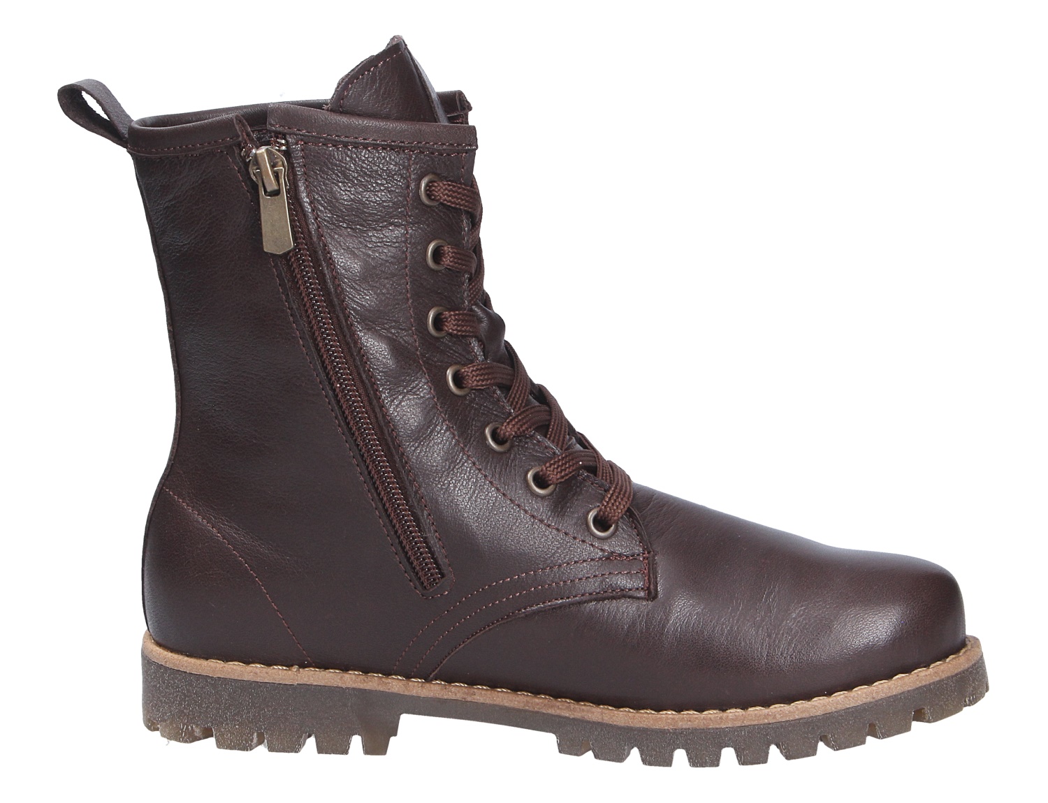 Andrea Conti Damen Stiefel, dunkelbrauner Lederboot mit Schnürung, seitlichem Reißverschluss und robuster Profilsohle