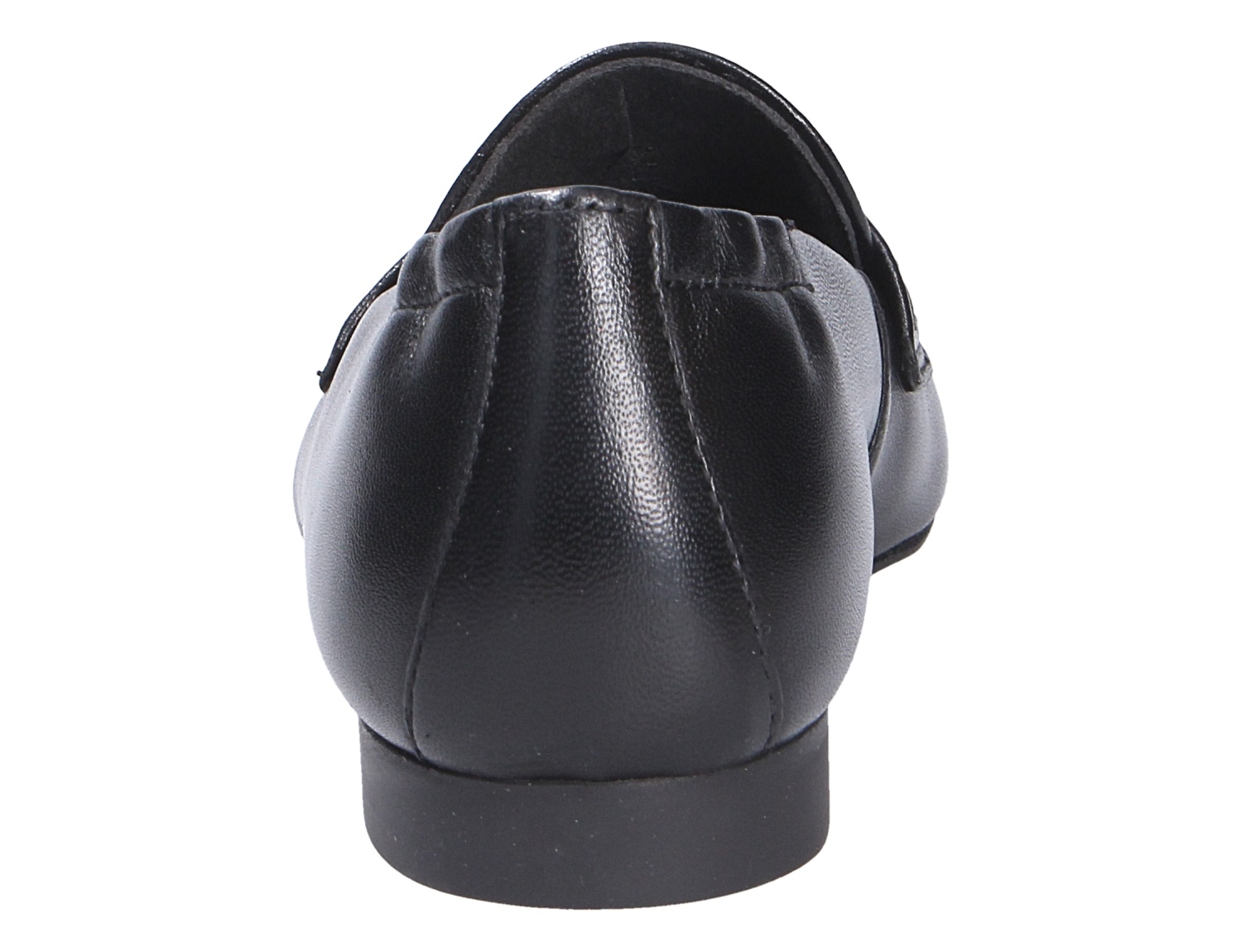 Rückansicht eines schwarzen Paul Green Damen Slippers aus Leder mit flacher Sohle