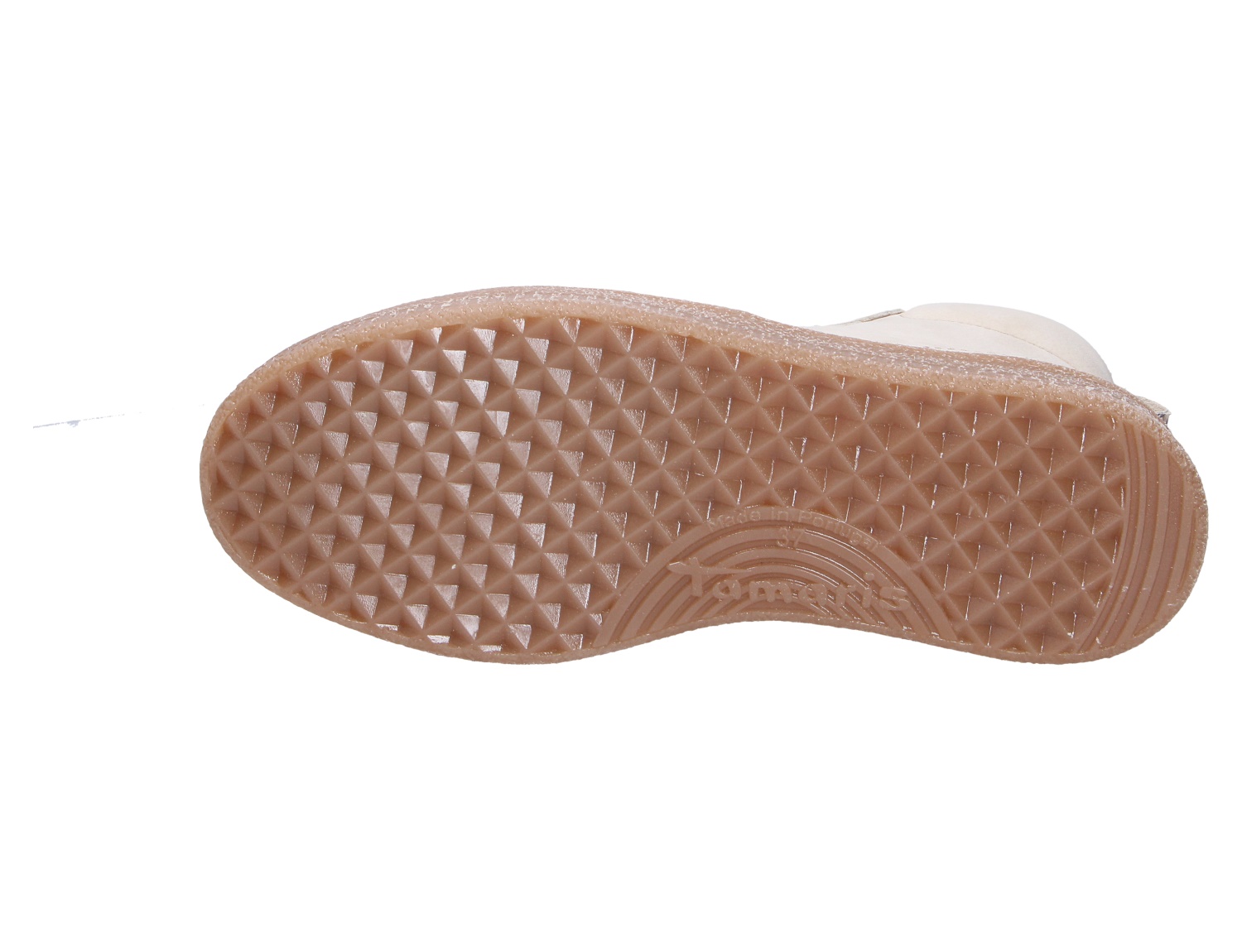 Unteransicht des Tamaris Damen Sneakers mit strukturierter, rutschhemmender Laufsohle in Naturton