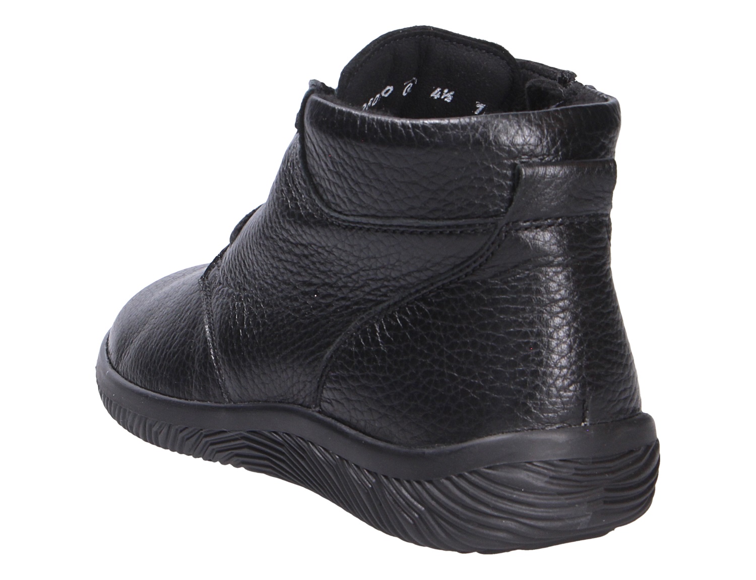 Rückansicht des schwarzen Waldläufer K-Roya Damen-Sneakerboots aus genarbtem Leder mit hohem Schaft und profilierter Sohle