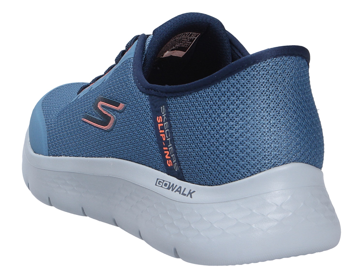 Skechers Herren Sneaker in Blau mit atmungsaktivem Mesh-Obermaterial und Go Walk Sohle, dargestellt in schräger Rückansicht