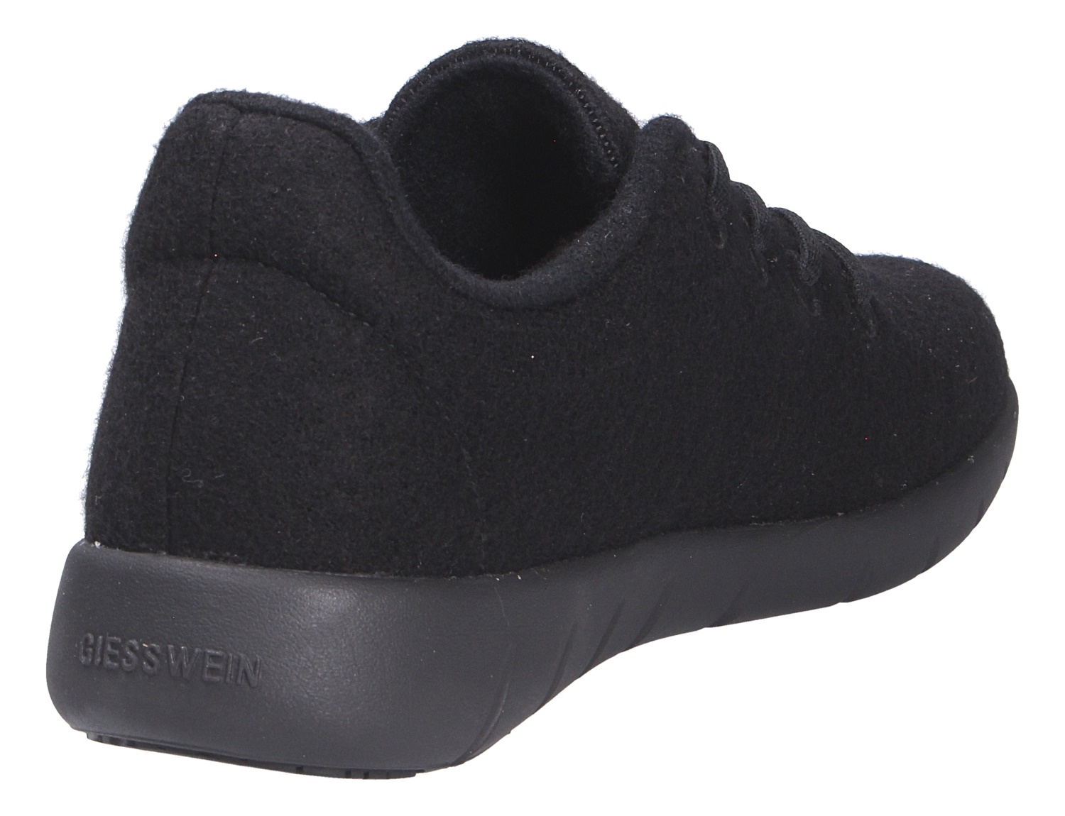 Rückansicht des schwarzen Giesswein MERINO RUNNERS WOMEN Damen-Sneakers aus Merinowolle mit flexibler Sohle