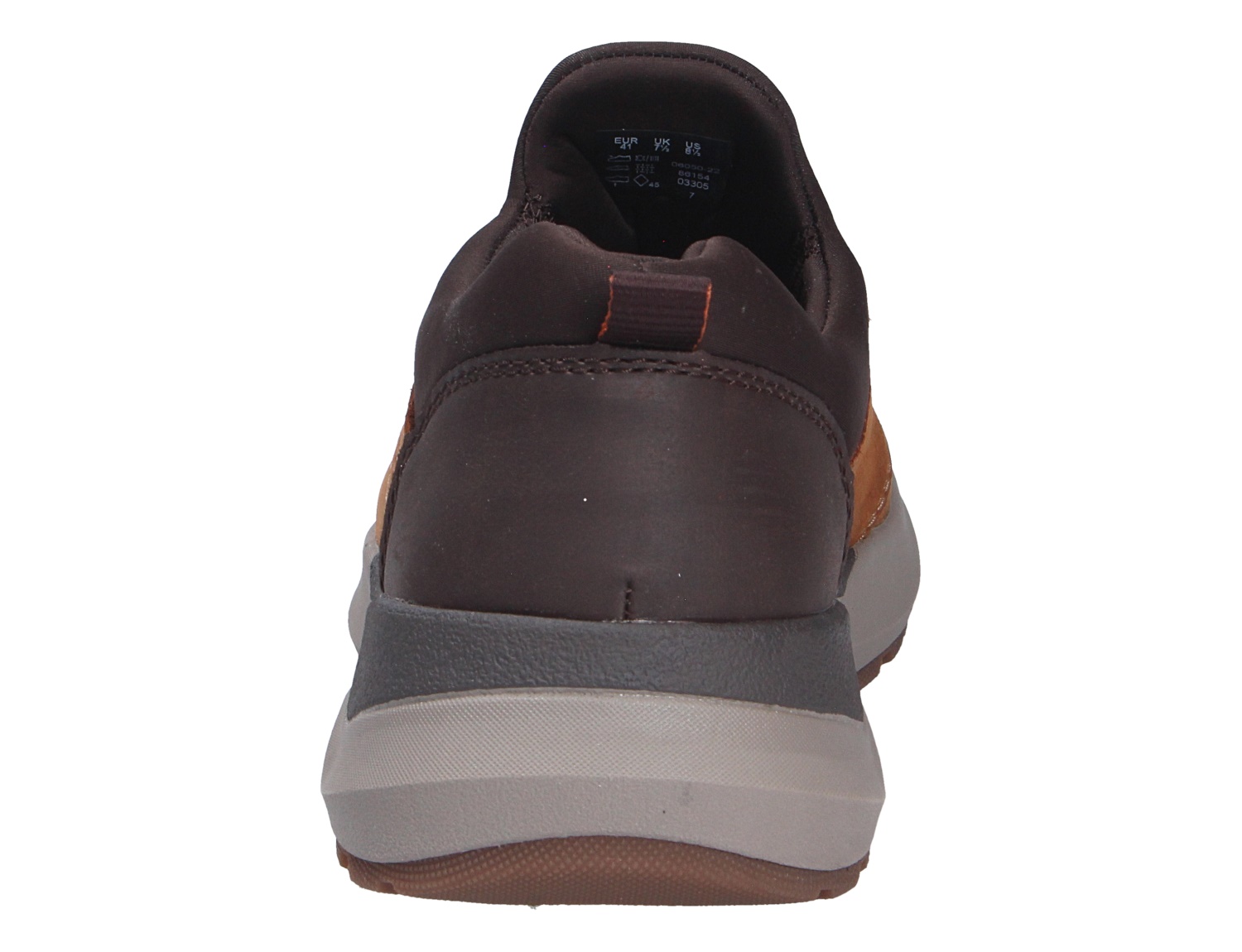 Rieker Herren Sneaker von hinten in Braun mit gepolstertem Schaftrand und robuster, heller Laufsohle