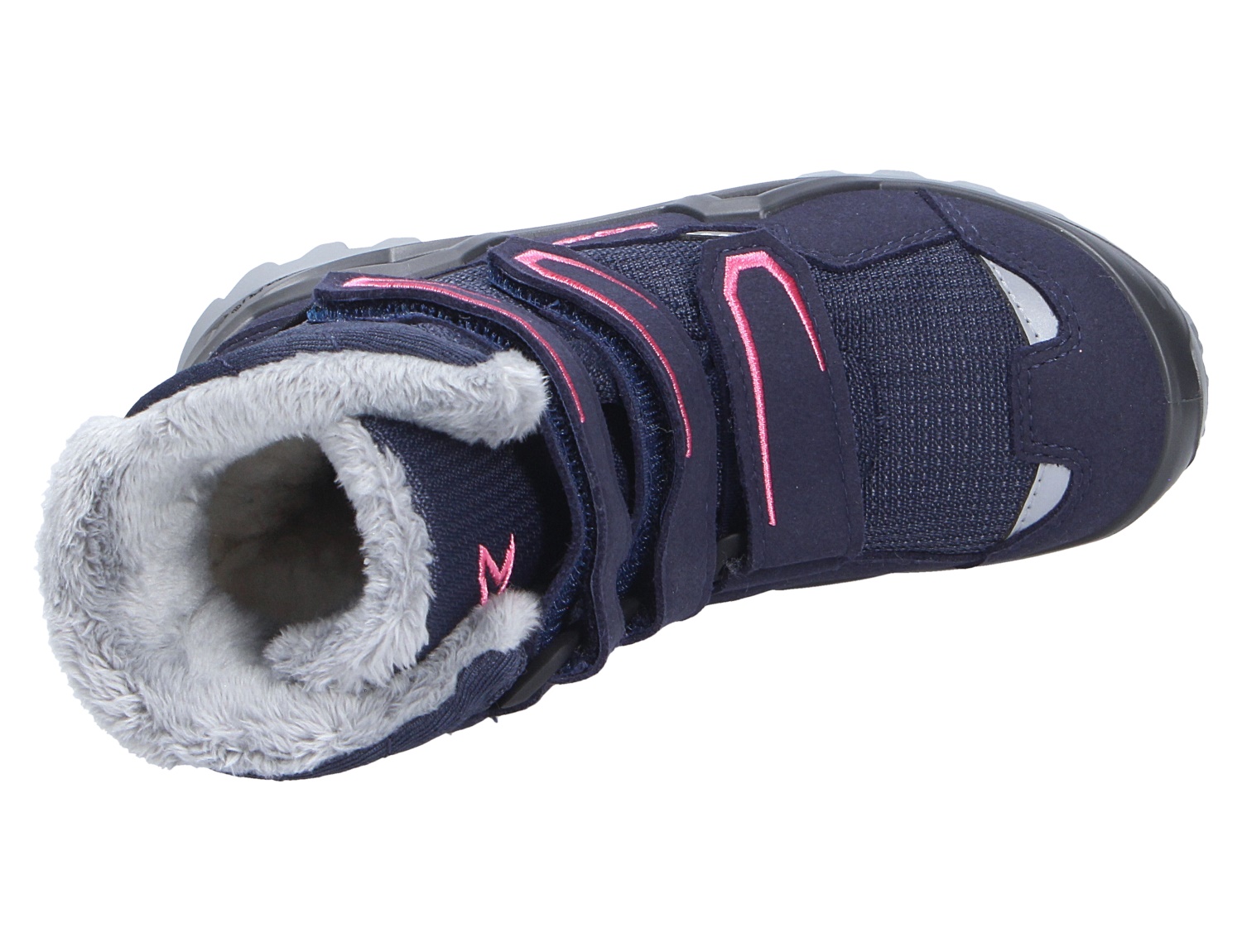 Lowa MILO EVO GTX HI JR, hoher gefütterter Kinder-Winterstiefel in Dunkelblau mit Klettverschluss und warmem Innenfutter, Draufsicht