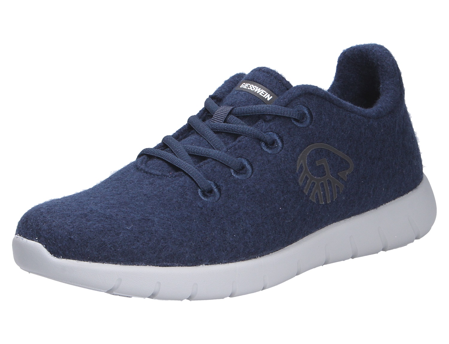 Giesswein MERINO RUNNERS MEN: dunkelblauer Herren-Sneaker aus Merinowolle mit Schnürung und flexibler weißer Sohle