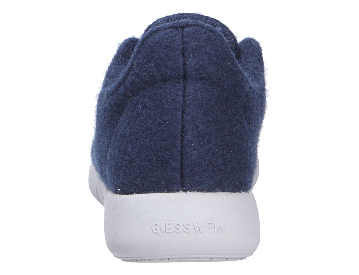 Rückansicht des Giesswein MERINO RUNNERS WOMEN Damen-Sneakers aus dunkelblauer Merinowolle mit weißer Sohle